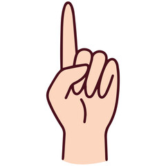 Flat vector illustration of Chinese hand gesture representing number 1 using upright index finger. Culturally specific method of finger counting in Mandarin