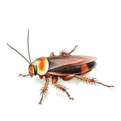 Detailed cockroach illustration with orange head and striped wings