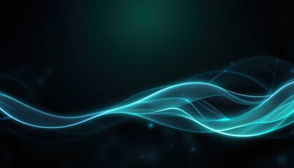 Fototapeta premium Abstract Neon Glow Wave Background Teal, Black, and White Gradient Shimmer Effect