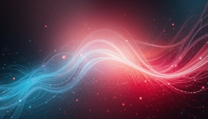 Fototapeta premium Abstract Red and Blue Wave Background Glowing Lines, Gradient Blend, Bright Light, Shiny Sparkle
