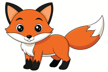 Cartoon Fox Illustration Standing Orange Animal with White Chest and Tail Design