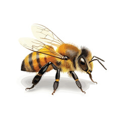 Detailed Honeybee with Striped Abdomen and Delicate Wings Standing on Surface