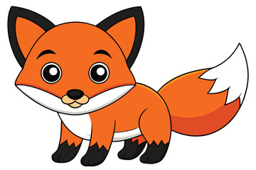 Cartoon Illustration of a Cute Orange Fox with Big Eyes and Tail