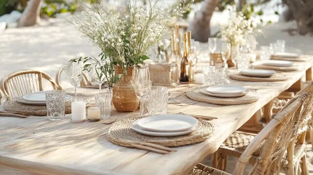 Beachside Bohemian Chic:  A Tranquil Outdoor Dining Experience