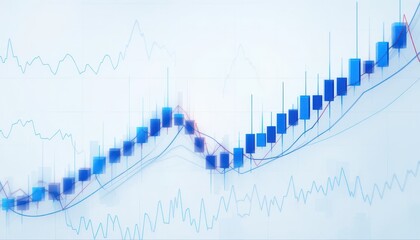 Obraz premium Modern Financial Chart Blue Candlestick and Line Graph Illustrating Market Trends and Dynamics