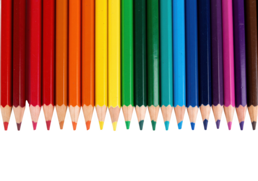 Colorful pencils art supplies drawing tools for creative projects on transparent background