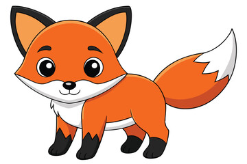 Fototapeta premium Cute Cartoon Fox Standing With Orange Fur and White Tail Illustrated Style