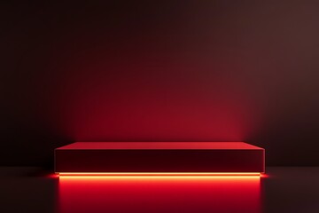 Obraz premium A modern, minimalist product presentation platform bathed in vibrant red neon light, creating a striking visual display