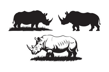 Three Rhino Silhouette Vector