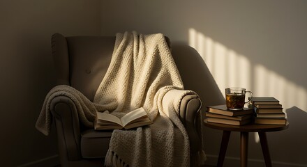 a sofa in a stylish hotel interior with cozy furniture and soft lighting