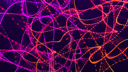 Abstract background with connecting dots and lines. Neural connections. Network connection structure. Weave effect. 3D Abstract illustration.