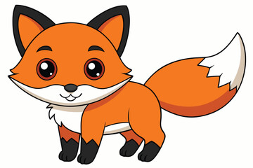 Obraz premium Cartoon Fox Standing with Big Eyes and Bushy Tail Isolated Illustration