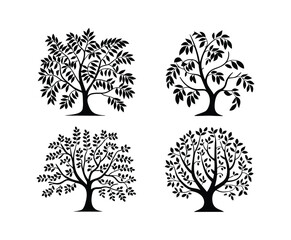 Isolated Peach Tree Silhouette EPS Vector on White Background