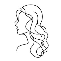 Continuous line drawing of a woman&rsquo;s profile with flowing hair  