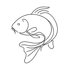 Minimalist line art illustration of a fish in black outline  