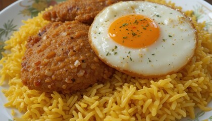 Yellow rice with chicken, egg is a cooked dish that is often enjoyed as lunch or dinner.
