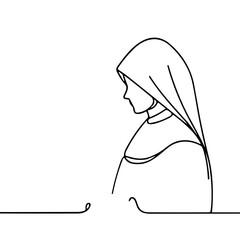 Minimalist line drawing of a woman in profile with a hood  