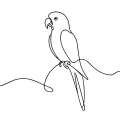 Minimalist line drawing of a parakeet sitting on a branch  