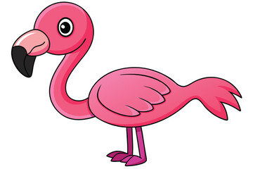 Cartoon Pink Flamingo Bird Illustration with Long Neck and Black Beak Detail