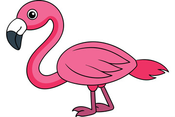 Cartoon Pink Flamingo Illustration Standing with Black Beak and Unique Eye Design