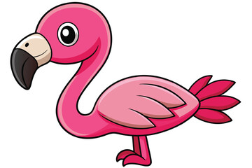 Cartoon Flamingo Character Pink Bird with Black Beak and Big Eyes Illustration