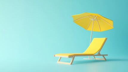 Summer vacation scene yellow chaise lounge and parasol