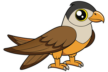 Cartoon Falcon Vector Illustration with Large Eyes, Brown Wings, and Golden Highlights