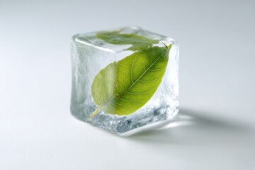 Ice Cube with Leaf Inside