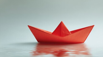 Red Paper Boat on Pale Water Surface
