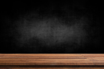 Old wood table with smoke in the dark background. 