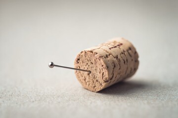 Cork and Needle on Neutral Background