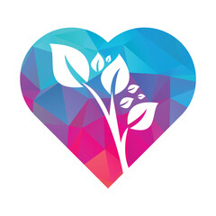 Leaf with heart shape logo vector illustration icon.