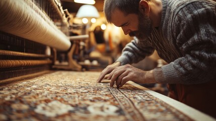 Craftsman working on a rug