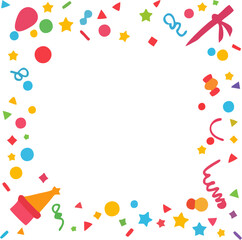 Colorful Party Confetti Border with Balloons and Party Elements &ndash; Vector Celebration Frame on White Background
