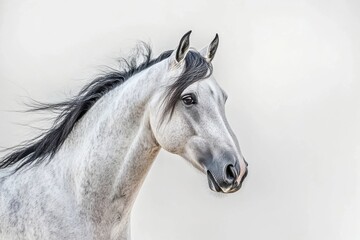 Obraz premium Elegant Friesian horse with flowing mane against a white background