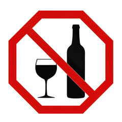 Alcohol restriction symbol sign prohibition of alcoholic drinks on transparent background