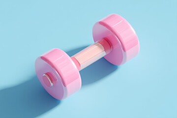 Obraz premium The concept of daily gym and fitness activities is represented by a 3d rendering of a pink dumbbell on a blue background, highlighting the importance of dieting and exercise for muscular building