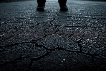 Obraz premium Cracked Asphalt Path: A Dark and Mysterious Journey