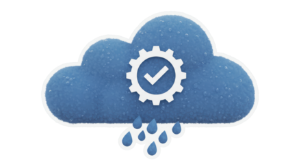 Isolated Cloud with Gear and Check Mark Symbolizing Cloud Computing