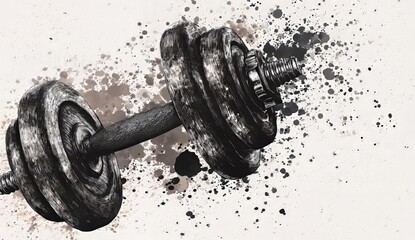 Graphic Art Illustration of a barbell in ink and pencil drawing style, symbolizing a motivational gym theme with abstract graffiti elements
