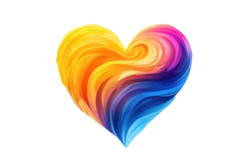 Colorful heart design with geometric shapes and vibrant patterns expressing love and creativity in a transparent background