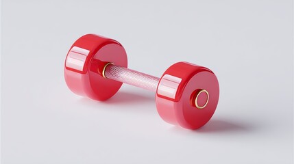 Obraz premium The image features a red rubberized dumbbell isolated against a transparent and white background, representing a sport concept through 3D rendering