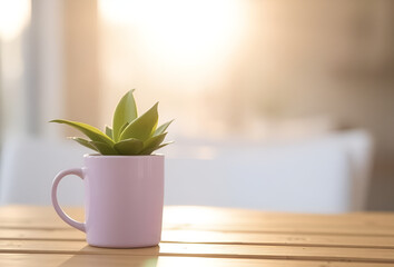 Tree planted in a coffee cup, Bonsai tree concept, Home Gardening concept, Generative AI