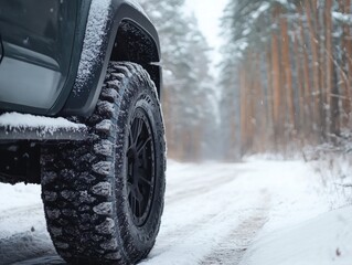 Winter Drive: Off-Road Vehicle on Snowy Forest Trail