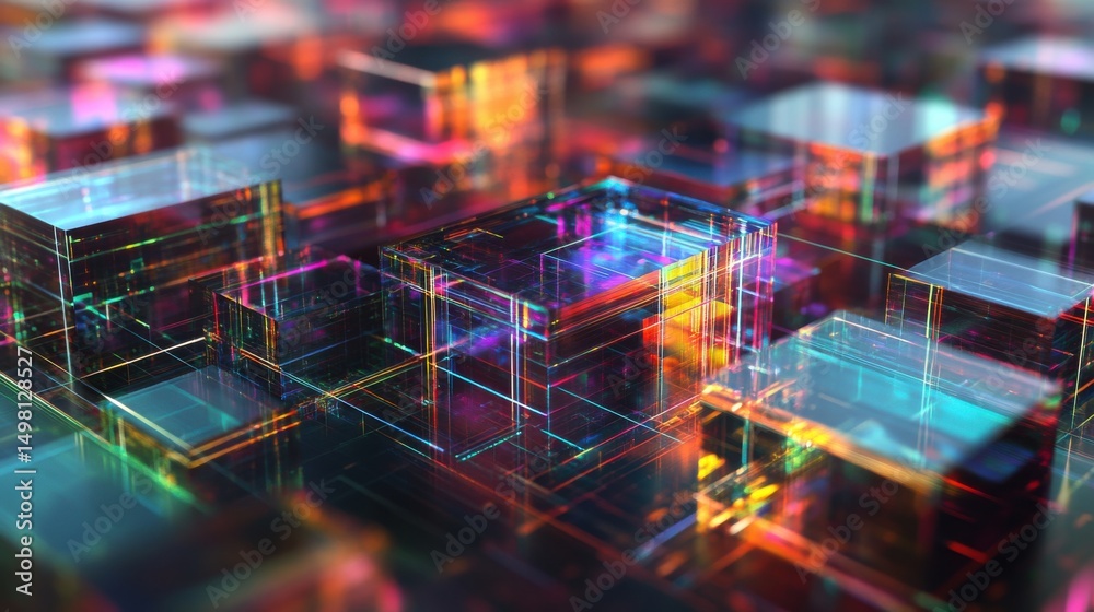 Canvas Prints colorful abstract 3d blocks with reflections and light effects