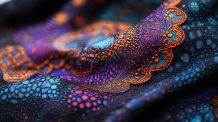 Colorful Fabric Texture with Intricate Lace Patterns and Details