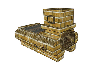 Stove, element of Russian hut, for cooking, for baking bread, for bathing, 3D model