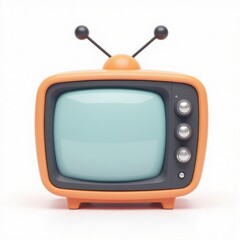 Retro Orange TV with Antennae: Vintage-Style Television Illustration