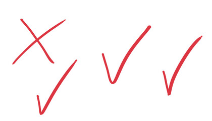 Red check marks and strikethroughs doodle set isolated on transparent background