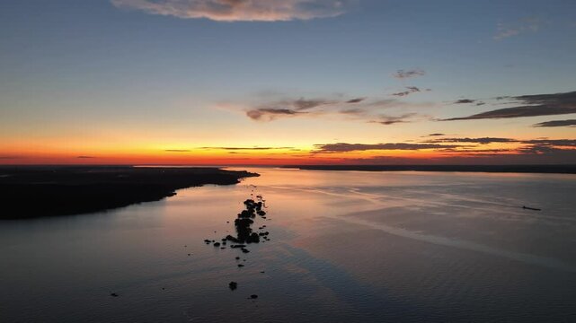 Colorful Sunset In Manaus Amazonas Brazil. Capturing The Effects Of Flooding In The Amazon Rainforest. Sunset Fluvial River Rain Forest Hydrography Bay. Rain Forest Green Background Travel.